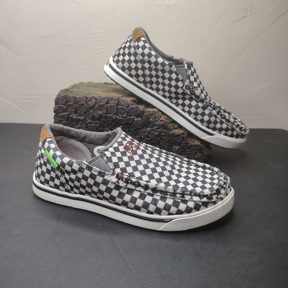 Twisted X Shoes Slip On Kicks Boys Size 3 Black White Checkered Moc YCA0005